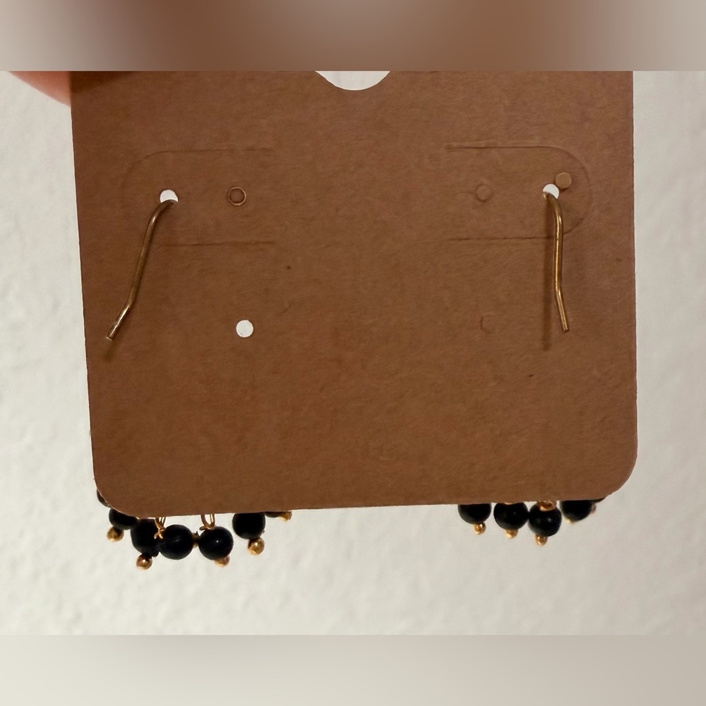 Artisan-Made Gold, Black & Red Jhumka Earrings with Tiny Pearl Accents - Picture 3 of 4